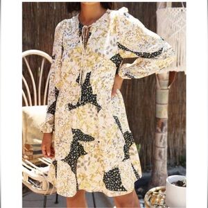 NEW‎ GREYLIN Skyler Festival Patchwork Tiered Dress Multicolor Sz XS oversided